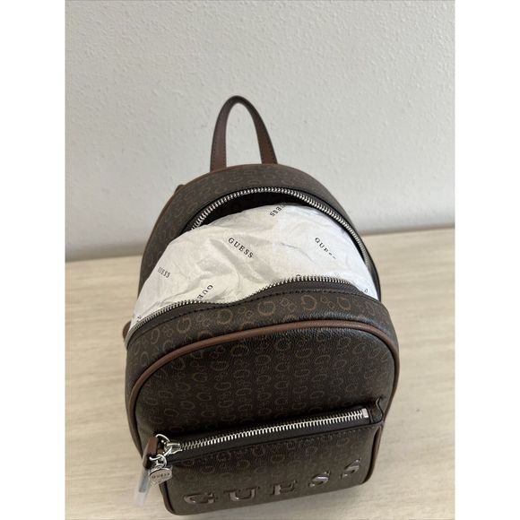 GUESS SV792630 Rodney Backpack Adjustable Purse Natural Brown Logo Signature - Picture 7 of 14